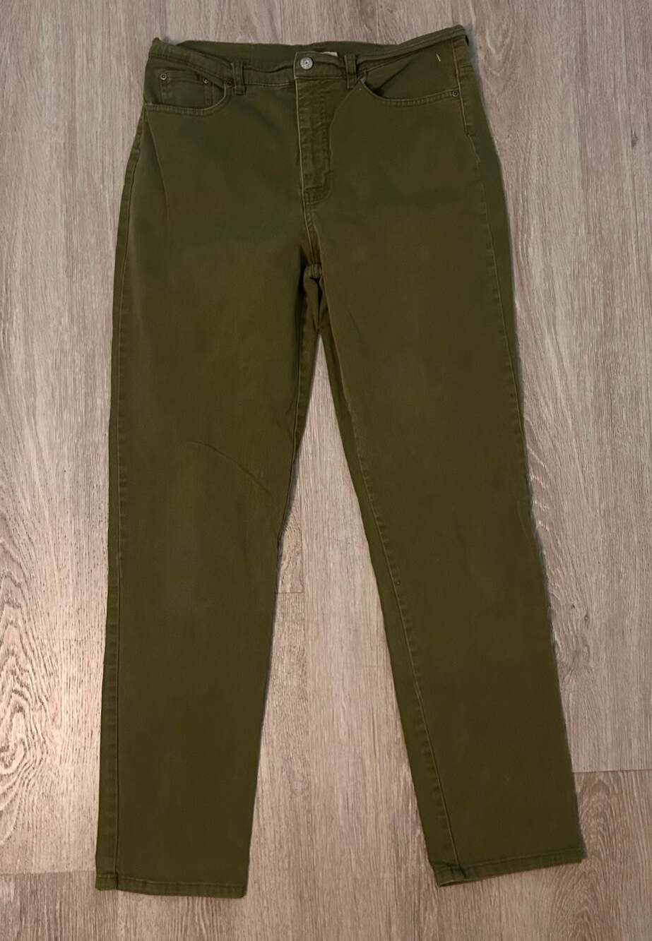 Faded Glory Women's Stretch Classic Olive Green Straight Leg Jeans Size 14 Tall